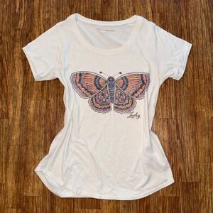 Lucky Brand Butterfly Graphic Tee XS White Short Sleeve T-Shirt Boho Y2K Style